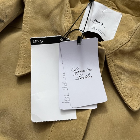 MNG Mango Leather Jacket Womens XS Tan Suede Belted Snap Front Shacket 53065708 - Picture 8 of 16